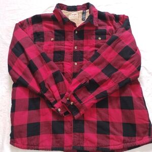 Wrangler Men’s Sherpa Lined Flannel Coat Size 2XL Red Black Plaid Fleece